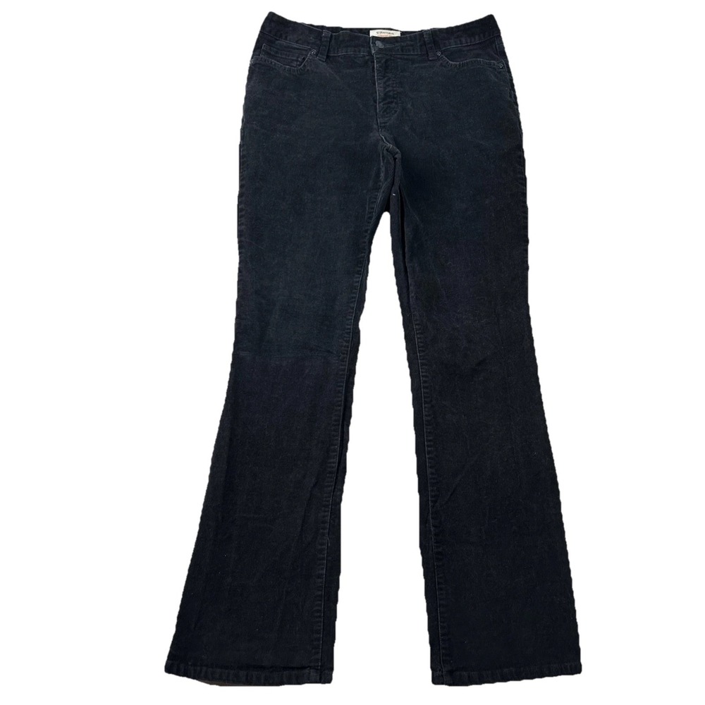 St. Johns Bay Corduroy Pants Womens 12 Boot Cut Straight Fit Solid Black Preppy